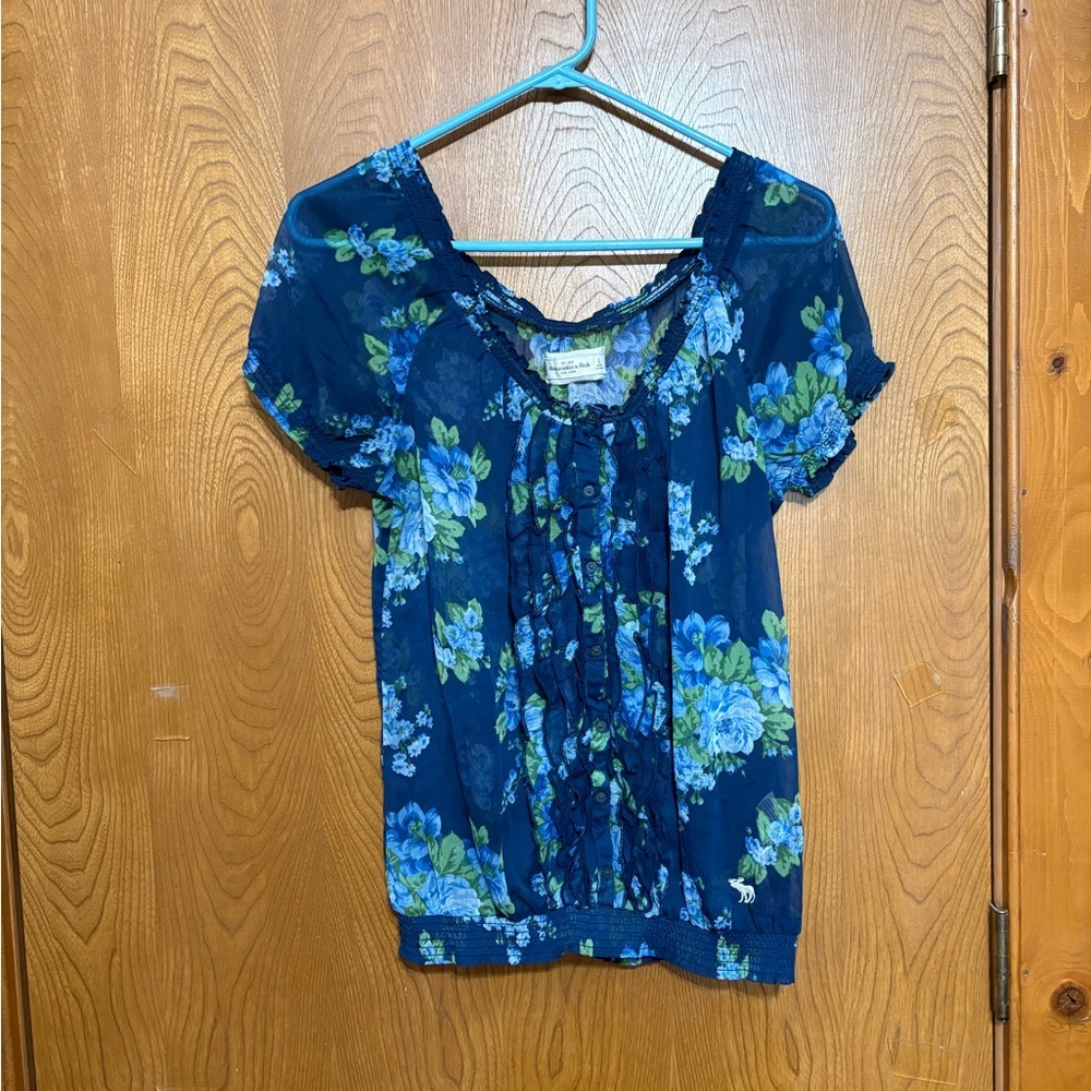 Abercrombie & Fitch Blue Floral Blouson Blouse